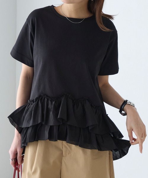 BONLECILL(ボンルシール)の「【接触冷感/UVカット/洗える】裾メニーフリルT(Tシャツ/カットソー・レディース・グレー/チャコールグレー/オフホワイト/クリーム/ピンク/ブラック・FREE)」の20枚目の写真