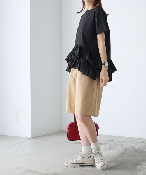 BONLECILL(ボンルシール)の「【接触冷感/UVカット/洗える】裾メニーフリルT(Tシャツ/カットソー・レディース・グレー/チャコールグレー/オフホワイト/クリーム/ピンク/ブラック・FREE)」の22枚目の写真