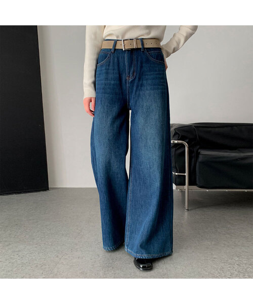 VASCARA（バスカラ）の「[Fleece-lined] Wide Denim Napping Pants (3colors)（デニムパンツ・レディース・ライトブルー/ダークブルー/ブラック・SMALL/MEDIUM/LARGE/X-LARGE）」の3枚目の写真