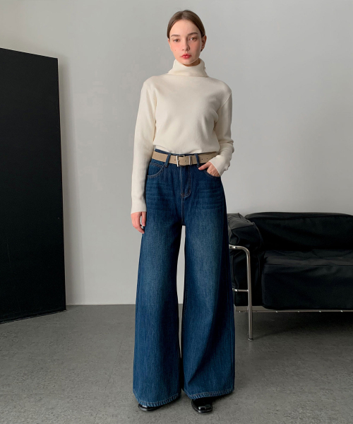 VASCARA（バスカラ）の「[Fleece-lined] Wide Denim Napping Pants (3colors)（デニムパンツ・レディース・ライトブルー/ダークブルー/ブラック・SMALL/MEDIUM/LARGE/X-LARGE）」の4枚目の写真