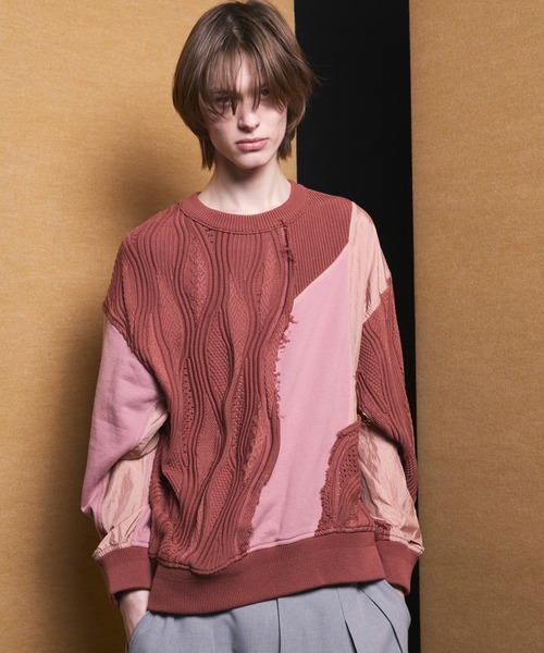 UNISEX》Different Material Docking Prime-Over 3D Knit Pullover/異
