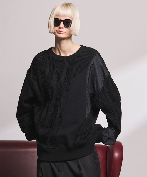 MAISON SPECIAL(メゾンスペシャル)の「《UNISEX》Different Material Docking Prime-Over 3D Knit Pullover/異素材ドッキングプライムオーバー3Dニットプルオーバー【MAISON SPECIAL/メゾンスペシャル】(ニット/セーター・メンズ・その他1/ブラック・2/1/0)」の2枚目の写真