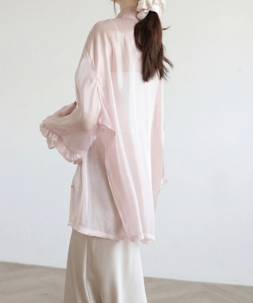 yuue' ( wear )(ユーイ)の「オーバーサイズフリルスリーブシアーシャツ/冷房対策 UVカット(シャツ/ブラウス・レディース・ホワイト/ピンク・FREE)」の14枚目の写真