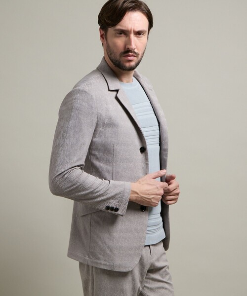 HIDEAWAYS NICOLE（ハイダウェイニコル）の「【HIDEAWAYS BLACK】ブリスタージャカードランダムストライプジャケット（テーラードジャケット・メンズ・ブルー/ブラック/ライトグレー・M/L/XL）」の5枚目の写真