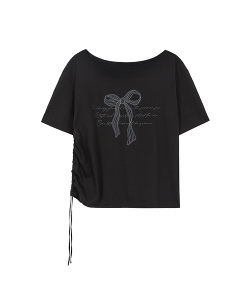 ILLIGO(イリゴ)の「リボンシャーリングオフショルダーティーシャツブラック(Tシャツ/カットソー・レディース・その他・ONE SIZE)」の1枚目の写真