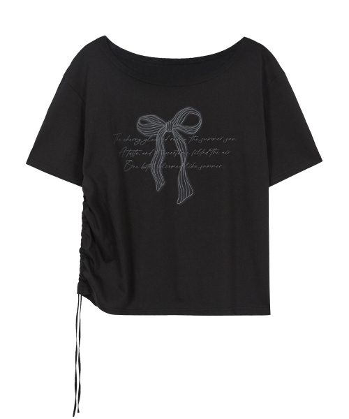 ILLIGO(イリゴ)の「リボンシャーリングオフショルダーティーシャツブラック(Tシャツ/カットソー・レディース・その他・ONE SIZE)」の4枚目の写真