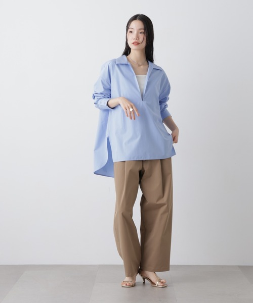 NANO universe（ナノユニバース）の「ディープVスキッパープルオーバーシャツ（シャツ/ブラウス・レディース・ブルー/ホワイト/ダークネイビー・FREE）」の8枚目の写真