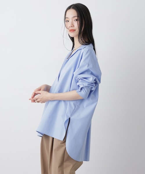 NANO universe（ナノユニバース）の「ディープVスキッパープルオーバーシャツ（シャツ/ブラウス・レディース・ブルー/ホワイト/ダークネイビー・FREE）」の6枚目の写真