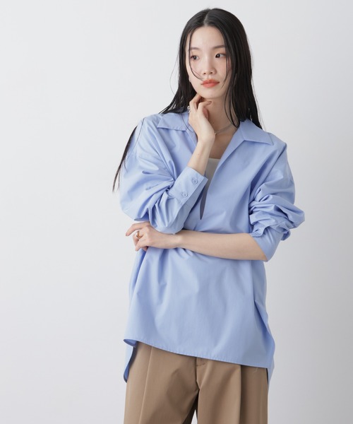 NANO universe（ナノユニバース）の「ディープVスキッパープルオーバーシャツ（シャツ/ブラウス・レディース・ブルー/ホワイト/ダークネイビー・FREE）」の7枚目の写真