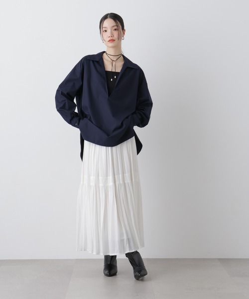 NANO universe（ナノユニバース）の「ディープVスキッパープルオーバーシャツ（シャツ/ブラウス・レディース・ブルー/ホワイト/ダークネイビー・FREE）」の15枚目の写真