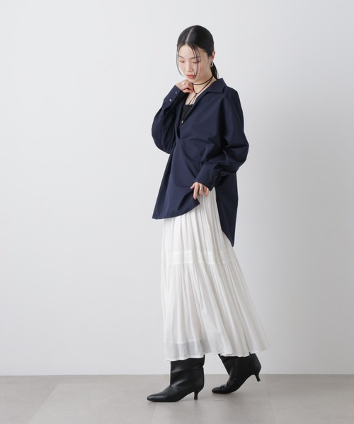 NANO universe（ナノユニバース）の「ディープVスキッパープルオーバーシャツ（シャツ/ブラウス・レディース・ブルー/ホワイト/ダークネイビー・FREE）」の18枚目の写真