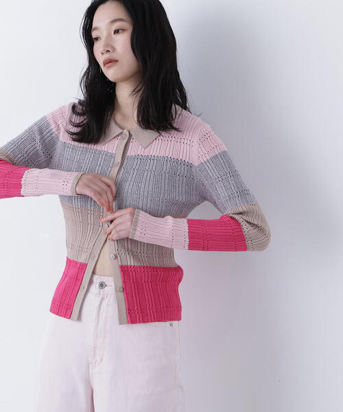 N.(N. Natural Beauty Basic)(エヌエヌナチュラルビューティーベーシック)の「マルチカラーニットカーディガン(カーディガン/ボレロ・レディース・ネイビー/ピンク/グレー・フリ-)」の3枚目の写真