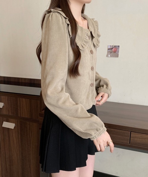 SallyLunn(サリーラン)の「フリルカラーリブカーディガン(カーディガン/ボレロ・レディース・ブラック/グレー・LARGE/MEDIUM)」の10枚目の写真