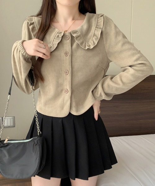 SallyLunn(サリーラン)の「フリルカラーリブカーディガン(カーディガン/ボレロ・レディース・ブラック/グレー・LARGE/MEDIUM)」の11枚目の写真