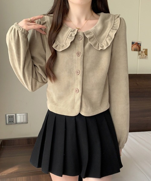 SallyLunn(サリーラン)の「フリルカラーリブカーディガン(カーディガン/ボレロ・レディース・ブラック/グレー・LARGE/MEDIUM)」の14枚目の写真