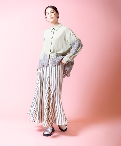 OSMOSIS（オズモーシス）の「ストライプマーメイドスカート（スカート・レディース・ブラック/カーキ/アイボリー・ONE SIZE）」の14枚目の写真