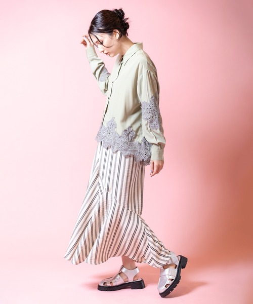 OSMOSIS（オズモーシス）の「ストライプマーメイドスカート（スカート・レディース・ブラック/カーキ/アイボリー・ONE SIZE）」の16枚目の写真