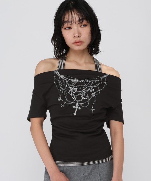 3.3 Field Trip (3.3フィールドトリップ)の「3.3 Field Trip/アクセプリントホルターネック半袖T(Tシャツ/カットソー・レディース・ブラック/グレー/ホワイト・FREE)」の13枚目の写真