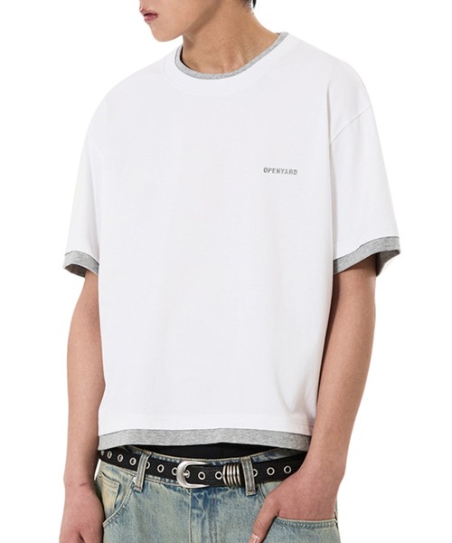 OY(オーワイ)の「『OY/オーワイ』LAYERED BASIC CROP TEE /レイヤードベーシッククロップTシャツ(Tシャツ/カットソー・メンズ・ホワイト/ブラック・L/M)」の2枚目の写真