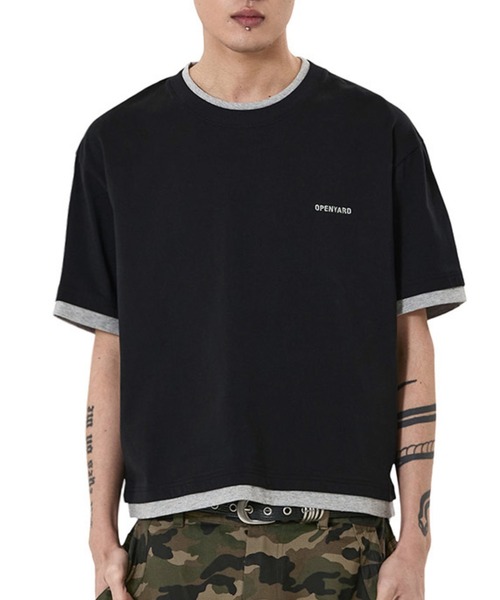 OY(オーワイ)の「『OY/オーワイ』LAYERED BASIC CROP TEE /レイヤードベーシッククロップTシャツ(Tシャツ/カットソー・メンズ・ホワイト/ブラック・L/M)」の1枚目の写真