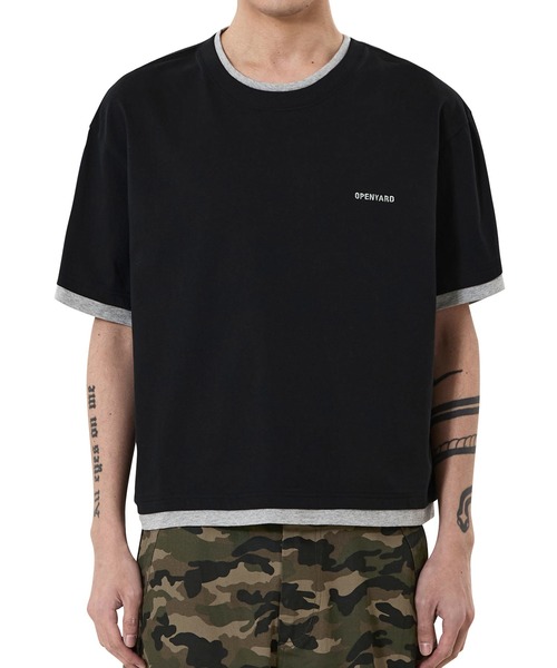 OY(オーワイ)の「『OY/オーワイ』LAYERED BASIC CROP TEE /レイヤードベーシッククロップTシャツ(Tシャツ/カットソー・メンズ・ホワイト/ブラック・L/M)」の6枚目の写真