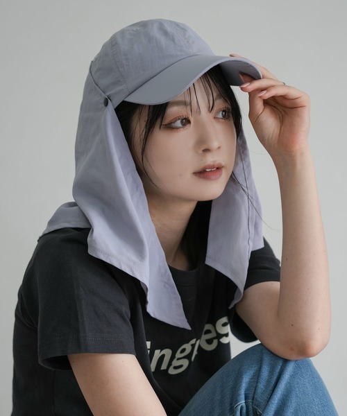 JACKALL 耳あて付きグレーキャップ + スカーフ セール】ナイロンスカーフ キャップ スカーフ着脱可能 接触冷感仕様