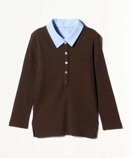 UNITED ARROWS（ユナイテッドアローズ）の「シャツ コンビ ポロニット（ニット/セーター・レディース・ベージュ/ダークブラウン/ブラック・FREE）」の2枚目の写真
