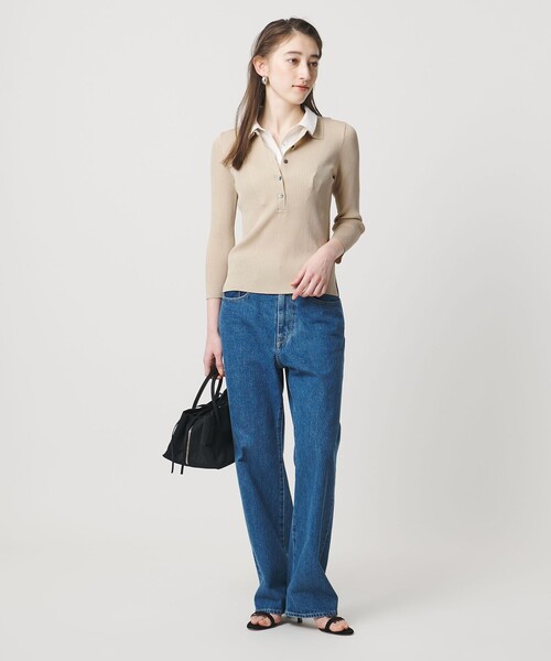 UNITED ARROWS（ユナイテッドアローズ）の「シャツ コンビ ポロニット（ニット/セーター・レディース・ベージュ/ダークブラウン/ブラック・FREE）」の4枚目の写真