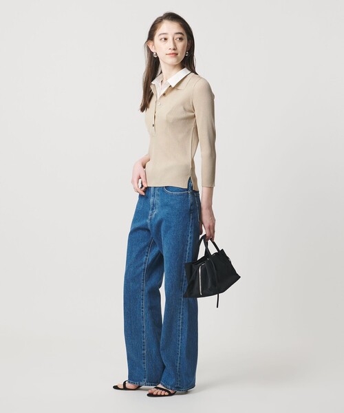 UNITED ARROWS（ユナイテッドアローズ）の「シャツ コンビ ポロニット（ニット/セーター・レディース・ベージュ/ダークブラウン/ブラック・FREE）」の5枚目の写真