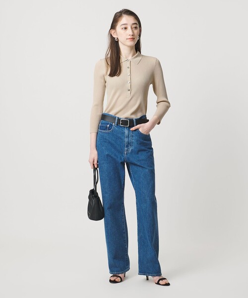 UNITED ARROWS（ユナイテッドアローズ）の「シャツ コンビ ポロニット（ニット/セーター・レディース・ベージュ/ダークブラウン/ブラック・FREE）」の7枚目の写真