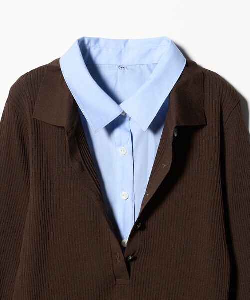 UNITED ARROWS（ユナイテッドアローズ）の「シャツ コンビ ポロニット（ニット/セーター・レディース・ベージュ/ダークブラウン/ブラック・FREE）」の10枚目の写真