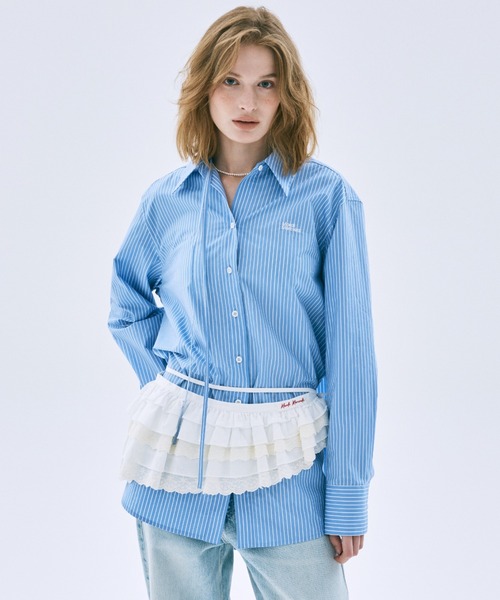 Mardi Mercredi(マルディメクルディ)の「TIE SHIRT STRIPE / タイ シャツ フラワーマルディ(シャツ/ブラウス・レディース・ブルー/ピンク・FREE)」の14枚目の写真