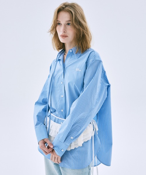Mardi Mercredi(マルディメクルディ)の「TIE SHIRT STRIPE / タイ シャツ フラワーマルディ(シャツ/ブラウス・レディース・ブルー/ピンク・FREE)」の15枚目の写真