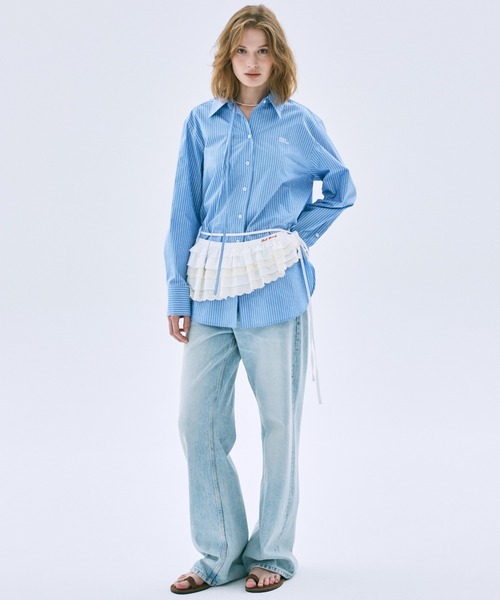 Mardi Mercredi(マルディメクルディ)の「TIE SHIRT STRIPE / タイ シャツ フラワーマルディ(シャツ/ブラウス・レディース・ブルー/ピンク・FREE)」の16枚目の写真