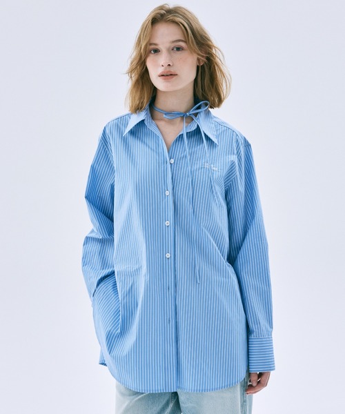 Mardi Mercredi(マルディメクルディ)の「TIE SHIRT STRIPE / タイ シャツ フラワーマルディ(シャツ/ブラウス・レディース・ブルー/ピンク・FREE)」の12枚目の写真
