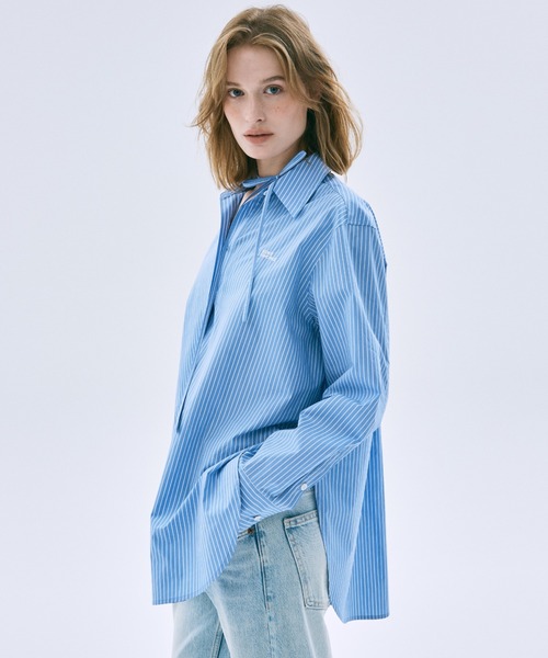 Mardi Mercredi(マルディメクルディ)の「TIE SHIRT STRIPE / タイ シャツ フラワーマルディ(シャツ/ブラウス・レディース・ブルー/ピンク・FREE)」の13枚目の写真