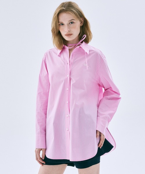 Mardi Mercredi(マルディメクルディ)の「TIE SHIRT STRIPE / タイ シャツ フラワーマルディ(シャツ/ブラウス・レディース・ブルー/ピンク・FREE)」の4枚目の写真