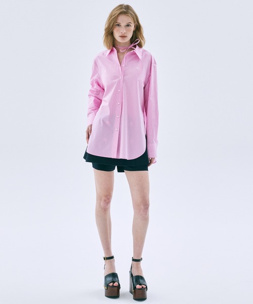Mardi Mercredi(マルディメクルディ)の「TIE SHIRT STRIPE / タイ シャツ フラワーマルディ(シャツ/ブラウス・レディース・ブルー/ピンク・FREE)」の5枚目の写真