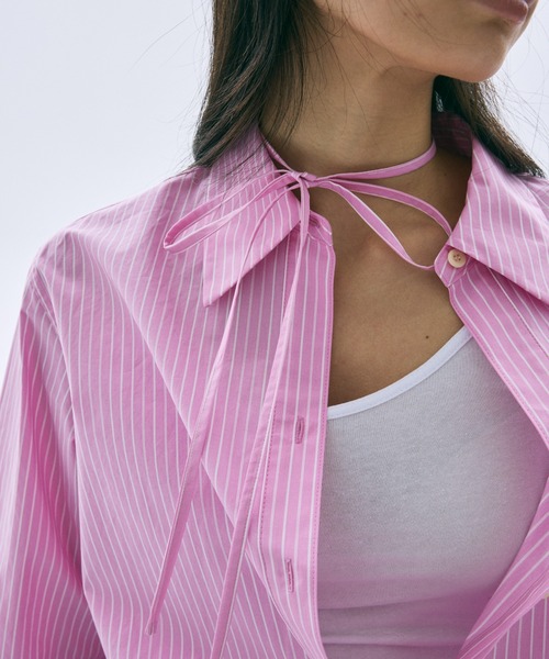 Mardi Mercredi(マルディメクルディ)の「TIE SHIRT STRIPE / タイ シャツ フラワーマルディ(シャツ/ブラウス・レディース・ブルー/ピンク・FREE)」の10枚目の写真