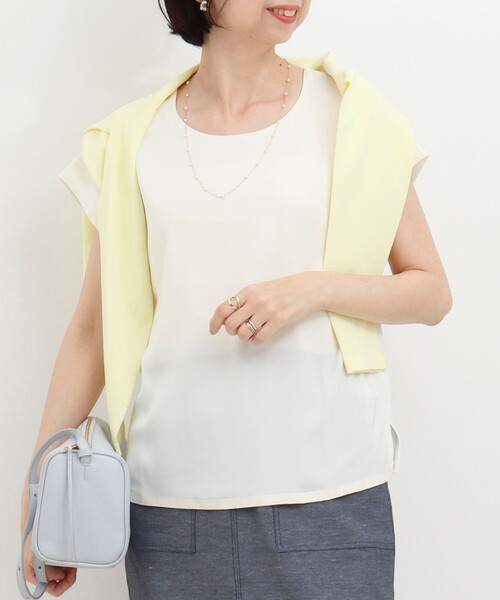 MICO COULIER(ミコクリエ)の「サテン×スムース二重プルオーバーカットソー(Tシャツ/カットソー・レディース・チャコールグレー/ブラウン/オフホワイト・38)」の1枚目の写真