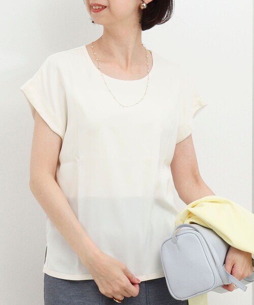 MICO COULIER(ミコクリエ)の「サテン×スムース二重プルオーバーカットソー(Tシャツ/カットソー・レディース・チャコールグレー/ブラウン/オフホワイト・38)」の5枚目の写真