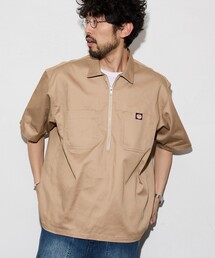 RED KAP/レッドキャップ 新色追加 別注 リラックスフィット ハーフジップ ワンポイントロゴ 半袖ツイルワークシャツ