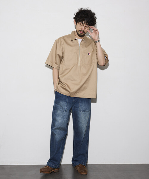 RED KAP(レッドキャップ)の「RED KAP/レッドキャップ 新色追加 別注 リラックスフィット ハーフジップ ワンポイントロゴ 半袖ツイルワークシャツ(シャツ/ブラウス・メンズ・ベージュ/チャコールグレー/ブラック/レオパード/ダークグレー・MEDIUM/LARGE)」の11枚目の写真