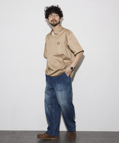 RED KAP(レッドキャップ)の「RED KAP/レッドキャップ 新色追加 別注 リラックスフィット ハーフジップ ワンポイントロゴ 半袖ツイルワークシャツ(シャツ/ブラウス・メンズ・ベージュ/チャコールグレー/ブラック/レオパード/ダークグレー・MEDIUM/LARGE)」の12枚目の写真