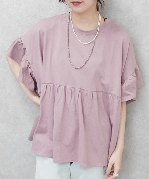 Emma（SELECT LEVERY）（エマ セレクトリベリー）の「接触冷感天竺ウエストフリル半袖Tシャツ（Tシャツ/カットソー・レディース・ピンク/ブラック/チャコール・MEDIUM）」の3枚目の写真