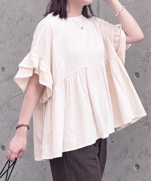 SELECT LEVERY(セレクトリベリー)の「接触冷感天竺ウエストフリル半袖Tシャツ(Tシャツ/カットソー・レディース・ピンク/ブラック/チャコール/アイボリー・MEDIUM)」の2枚目の写真