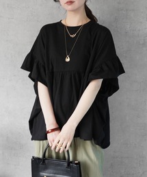 Emma（SELECT LEVERY） | 接触冷感天竺ウエストフリル半袖Tシャツ(Tシャツ/カットソー)