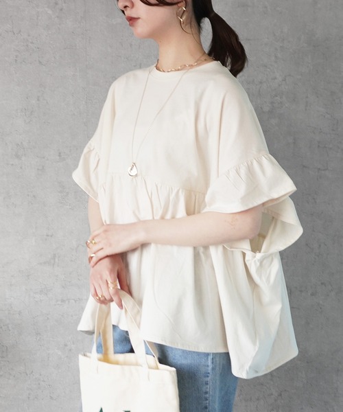 SELECT LEVERY(セレクトリベリー)の「接触冷感天竺ウエストフリル半袖Tシャツ(Tシャツ/カットソー・レディース・ピンク/ブラック/チャコール/アイボリー・MEDIUM)」の5枚目の写真