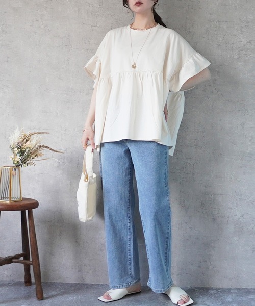 SELECT LEVERY(セレクトリベリー)の「接触冷感天竺ウエストフリル半袖Tシャツ(Tシャツ/カットソー・レディース・ピンク/ブラック/チャコール/アイボリー・MEDIUM)」の6枚目の写真