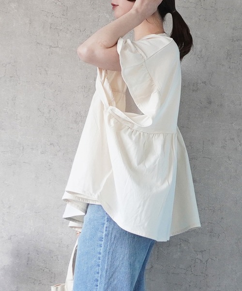 SELECT LEVERY(セレクトリベリー)の「接触冷感天竺ウエストフリル半袖Tシャツ(Tシャツ/カットソー・レディース・ピンク/ブラック/チャコール/アイボリー・MEDIUM)」の7枚目の写真
